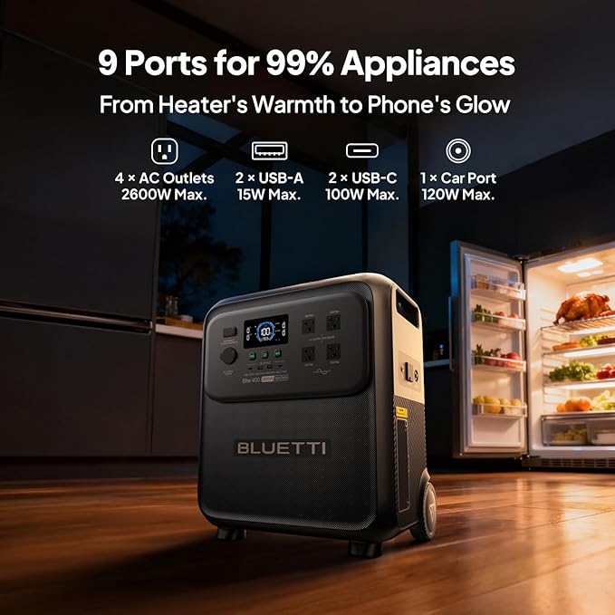 BLUETTI Elite 400 Portable Power Station with Charger 2 (Ship Separately), 1000W DC-DC Alternator Charger, 4.2H Full Charge via Car, 3840Wh 2600W LFP Batttery Backup for Home Backup, Outage, RV Life