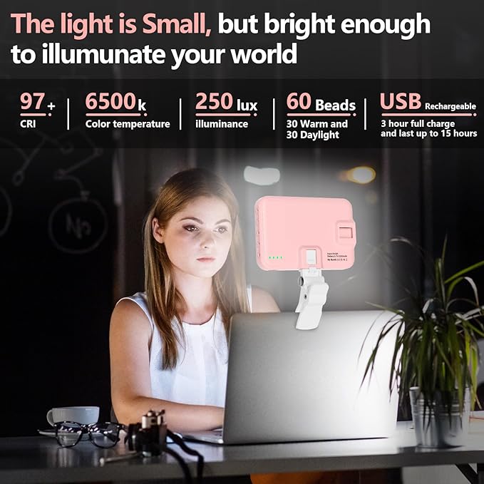 BANSINE LED Phone Light - USB-Rechargeable Portable Photo Light with 97+ CRI, Up to 6500K Color Temperature for Selfie, Zoom Conference, Video, Makeup and Live Stream
