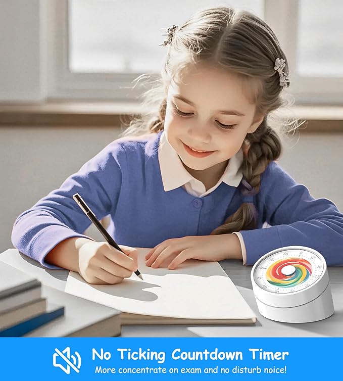 Rosenpatio Visual Classroom Timer for Kids - Desk 60 Minutes Countdown Timers for Teachers and Students, Non-Ticking Homeschool Study Supply Time Cognition Tool for Toddler, Easy Rotating and Reading