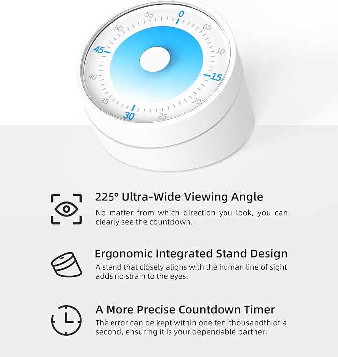 Rosenpatio Visual Timer for Adults Teenager - Timers for Classroom Teachers 60 Minutes Countdown Home School Study Tool, Non-Ticking Rotating Timer for Exam Work Kitchen Office Gym, 1 Pack