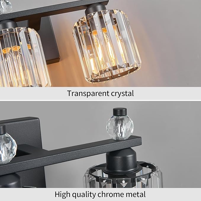 FDPBY Bathroom Vanity Lights 3-Light Sand Black Modern Crystal Vanity Light Fixtures Over Mirror Crystal Bathroom Vanity Lighting Fixtures