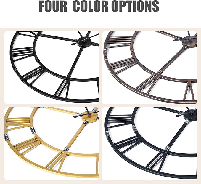 Ohweog Large Wall Clock for Living Room Decor – 48 Inch Silent Non-Ticking Modern Farmhouse Wall Clock, Oversized Decorative Metal Roman Numeral Clock, Bronze