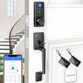 WiFi Smart Keyless Entry Door Lock Set w/Front Door Handle, 0.1s Fingerprint Biometric Unlock, APP/Passcodes/Cards Control, Auto Lock Keypad Deadbolt, Easy Install for Entry Bedroom