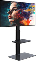 FITUEYES Swivel Floor TV Stand with Mount for TVs 37 43 50 55 60 65 70 75 Inch LCD LED Flat/Curved Screens Universal Swivel Televisions TV Mount Stand for Bedroom Living Room Black Tempered Glass Base