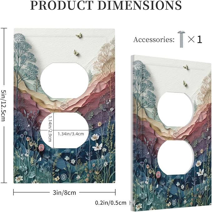 Bvtewkhz Wildflowers Rustic Flowers Floral Plants Duplex Outlet Wall Plate Cover Vintage Mountain Decorative Light Switch Covers Electrical Faceplate Switch Plates for Bathroom Kitchen Home