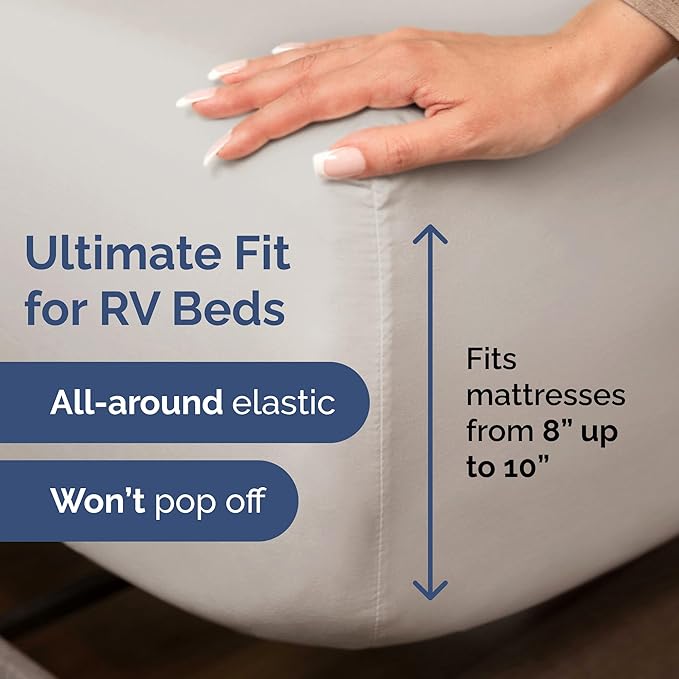 RV Short Queen Sheet Set 60 X 75 - 4 Piece RV Short Queen Bed Sheets - Soft, Breathable & Cooling - Designed for Bunks, Trailers & Camper - Fits 8” to 12" Mattress - Hotel Luxury Bedding - Light Grey