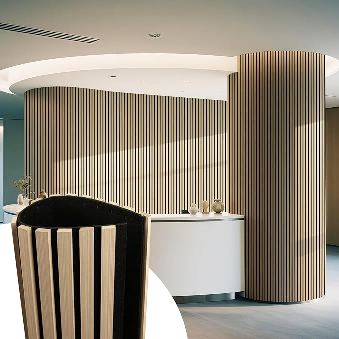 Art3d 1-Pack Acoustic Wood Slat Wall Panel with Roll-Flat Design - 95.3 x 23.8 Inch Sound Absorbing Panels for Living Room Columns Corridor Curved Wall Decor, Oak
