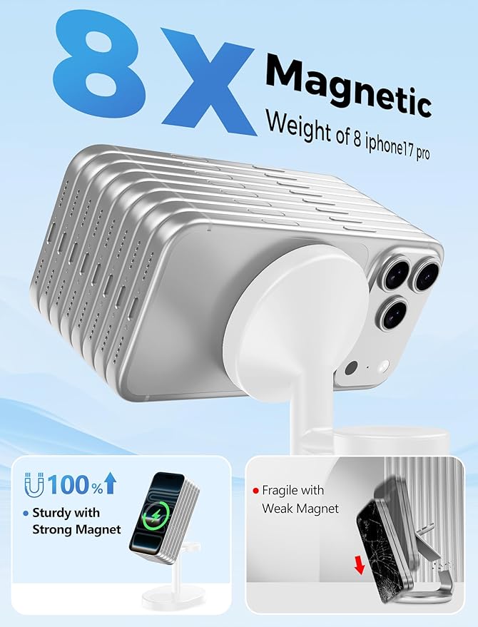 Hevanto 2026 3 in 1 Wireless Charging Station for Apple MagSafe Charger, 15W Fast Mag-Safe Charger Stand for iPhone 17 16 15 14 13 12 Apple Watch AirPods Compatible with MagSafe, White