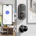 VCHOO Keyless Entry Door Lock Set WiFi Smart App Control Door Lock for Front Door Keypad Deadbolt with 2 Knobs Auto Lock One Time Codes Easy Install, Bronze