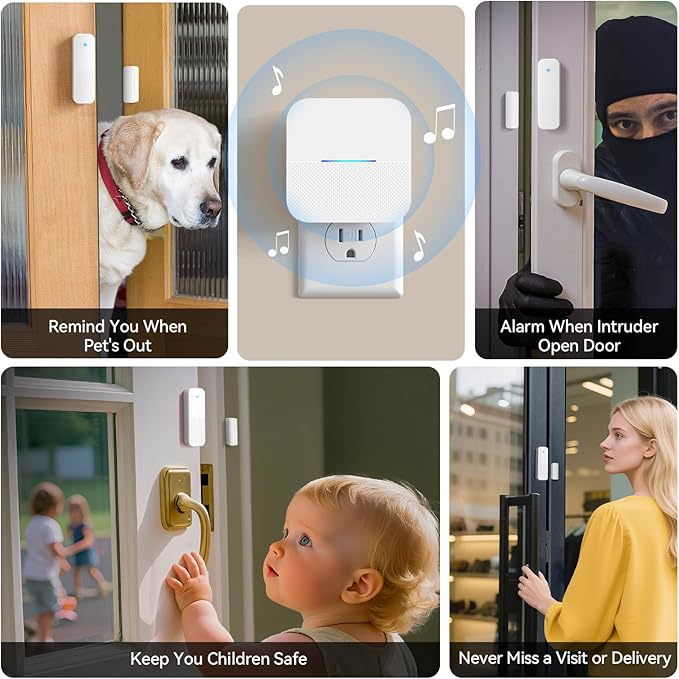 AIDA Door Alarms When Opened Wireless Ring Chime Sensor Alarm for Business/Home/Kids - 600ft Range, 58 Ringtones, 5 Volume Levels, Open Alert, Easy Install (1 Receiver + 1 Sensor)
