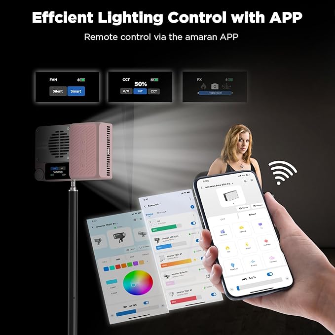 Amaran Ace 25c Pocket RGBWW LED Light, Boost Mode Up to 32W, Full-Color Mini Video Light (2,300-10,000K), 1,171 Lux@1m at 5,600K, 4500mAh Battery with PD Fast Charging for Mobile Creators (Pink)