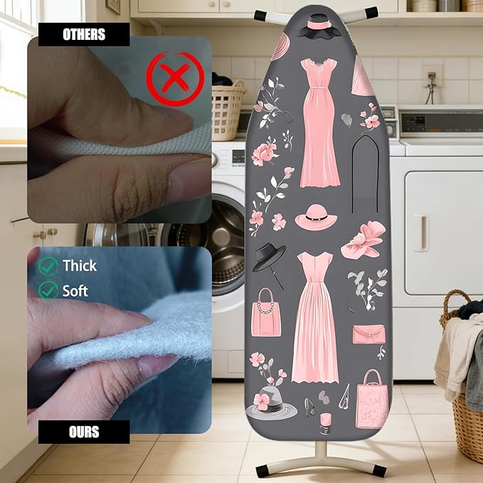 Nuxovilar Ironing Board Cover Needle Cotton 15x54 Inches | Ironing Board Cover and Pad Pink Fashion Design Needle Cotton for Bedroom, Dressing Area, Laundry Space