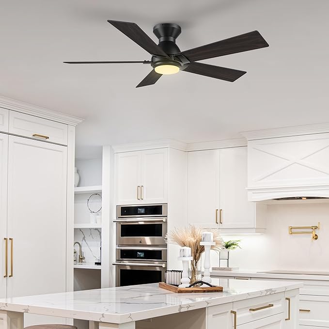 SMAAIR 48 Inch Smart Ceiling Fan with Light and Remote, Flush Mount Modern Ceiling Fan with lights,Compatible with Alexa/Google Assistant/Siri,Timer and Schedule,10 Speed DC Motor, Wooden/Walnut