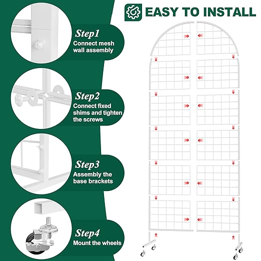 Asee'm Grid Wall Panels Display Stand 2.6' x 5.8' FT White Movable Wire Grid Wall Display Rack Heavy Floorstanding Detachable Girdwall Panel with T-Base for Craft Show Rack, Retail Displays 1PCS