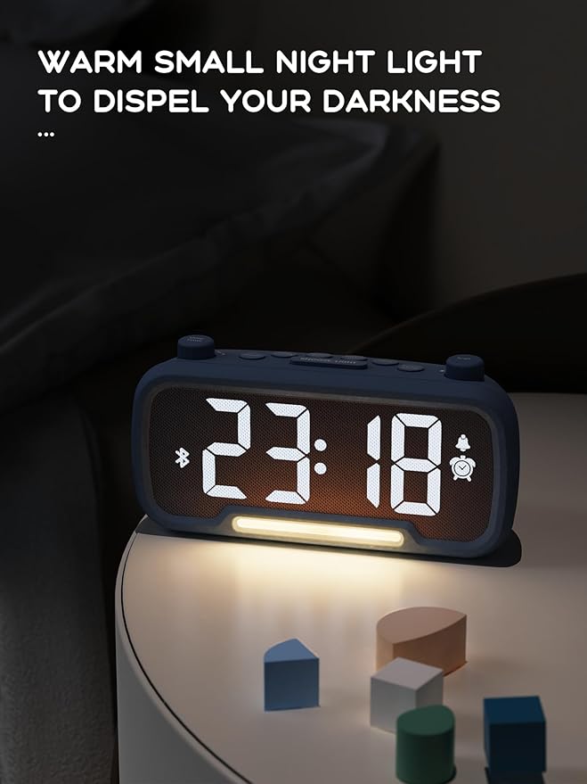 ROCAM Alarm Clock Radio for Bedrooms with Bluetooth Speaker, Auto-Off Timer, Dimmer, Battery Backup, Loud Alarm Clock for Heavy Sleepers with USB Ports Night
