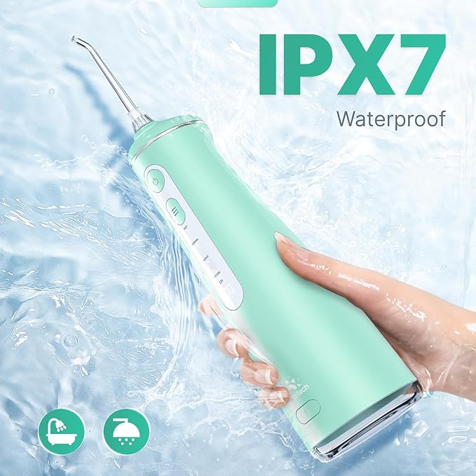 Water Flosser for Teeth, Cordless Oral Irrigator Portable Dental Cleaner Picks with 8 DIY Modes 7 Jets 300ml Tank Braces Flossers Rechargeable (Green)