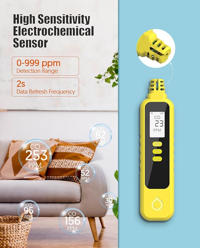 Carbon Monoxide Detectors, Portable CO Detector Battery Powered, Handheld Carbon Monoxide Monitor Alarm Detector with LCD Display for Home/Outdoor/Travel