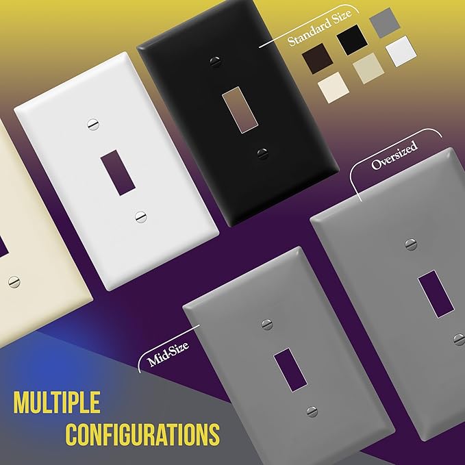 ENERLITES Toggle Light Switch Wall Plate Cover, Gloss Finish, Size 1-Gang 4.50" x 2.76", Unbreakable Polycarbonate Thermoplastic, 8811-GR-10PCS, Gray (10 Pack), Grey