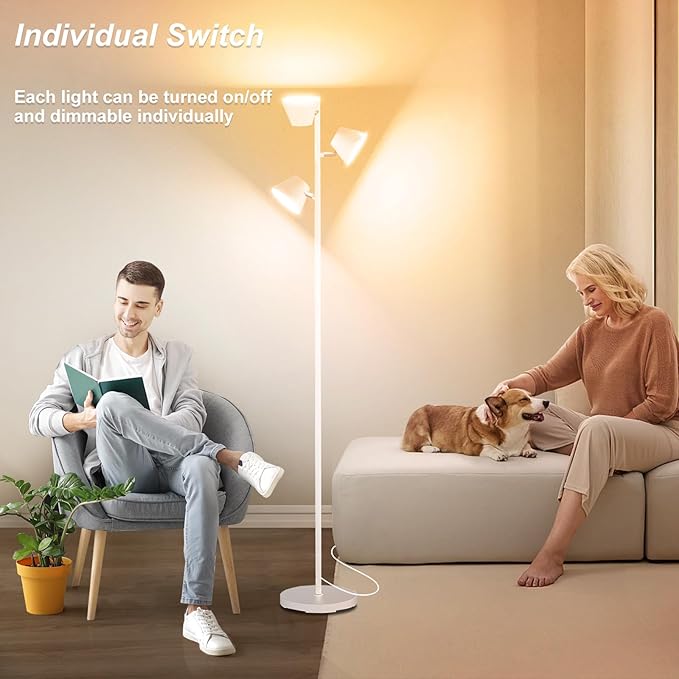 Pesken White 42W Tree Floor Lamp, Super Bright LED Standing Lamp with Remote, Modern Dimmable Floor Lamps,Individual Control, Rotable Head LED Lamp for Living Room Bedroom Office
