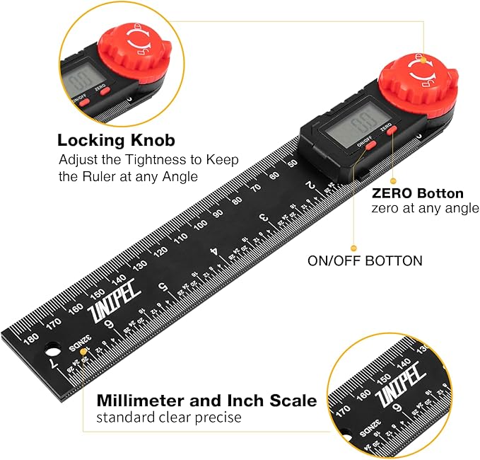 UNIPEC Digital Angle Finder Protractor, Angle Finder Ruler, 7inch 200mm 7inch/200mm, Angle Measuring Tool for Woodworking,Carpenter,Construction,DIY Measurement