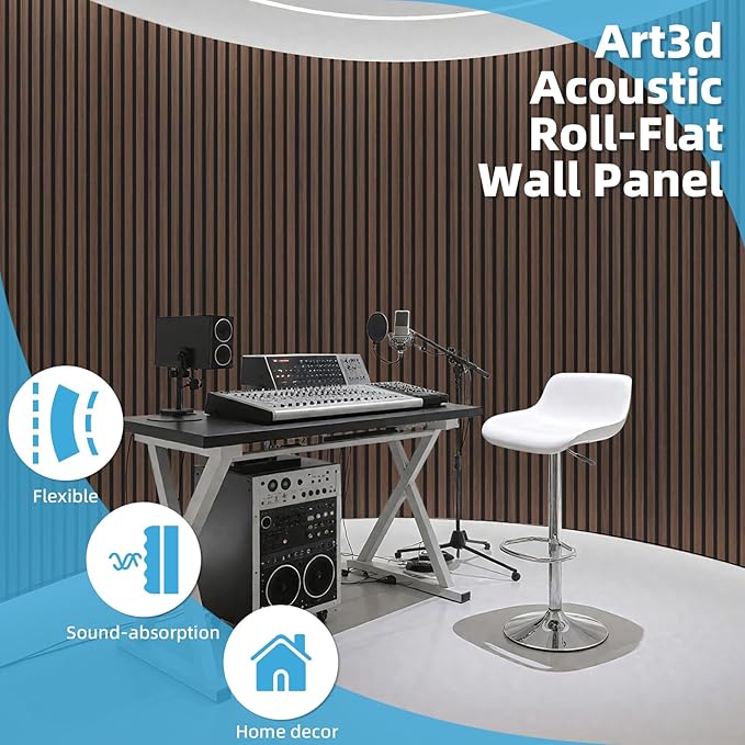 Art3d 2-Pack Acoustic Wood Slat Wall Panel with Roll-Flat Design - 95.3 x 23.8 Inch Sound Absorbing Panels for Living Room Columns Corridor Curved Wall Decor, Walnut