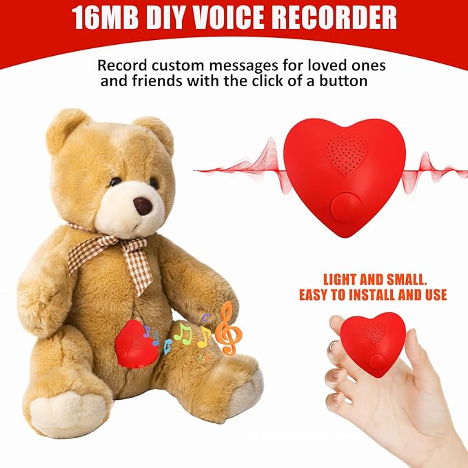 XLW Voice Recorder, 16min Sound Recorder for Stuffed Animals,Personal Voice Message Recordable Chips Module for Christmas Valentine's Day Plush Toy & DIY Creative Sound Gifts for Boys, Girls (Red)