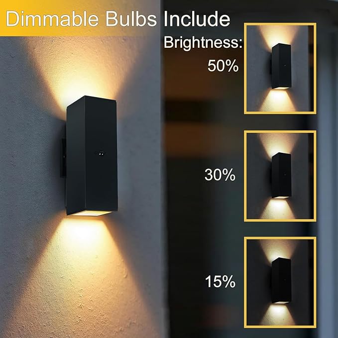 WISELUME Motion Sensor Outdoor Wall Lights, Dusk to Dawn Porch & Patio Sconce with E26 Dimmable LED Bulbs, Black Aluminum Up & Down Exterior Lights for Garage, Garden, Front Door, ETL Listed