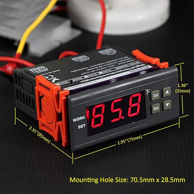 bayite DC 12V Fahrenheit Digital Temperature Controller 10A 1 Relay with NTC 10K Sensor