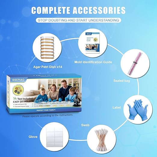 Mold Test Kit for Home,14 Simple Detection Tests,Test HVAC System,Home Surfaces, Indoor Air Quality Testing,DIY Mold Detector,Includes Detailed Mold Identification Guide,Black Mold Testing kit