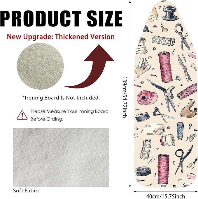 Nuxovilar Ironing Board Cover Needle Cotton 15x54 Inches | Ironing Board Cover and Pad Sewing Tools Design Needle Cotton for Home Laundry, Craft Space, Bedroom
