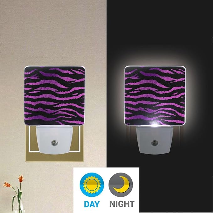 Pigsaly Led Night Light Black Magenta Purple Tiger Stripe Night Light Plug in Wall Lamp Smart Dusk to Dawn Sensor Nightlight Led Lamp Energy Saving Lights Gift for Kids Room Bedroom Bathroom Hallway