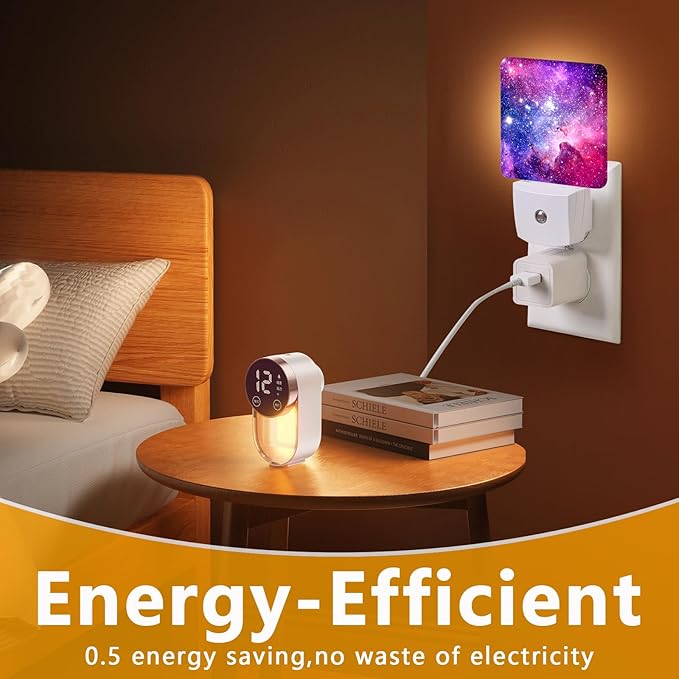 GANTINIR Purple Galaxy Space Night Light, Plug-into Nightlight White LED Lamp, Energy Efficient Decor Desk Lamp for Bedroom Hallway Stairs Bathroom