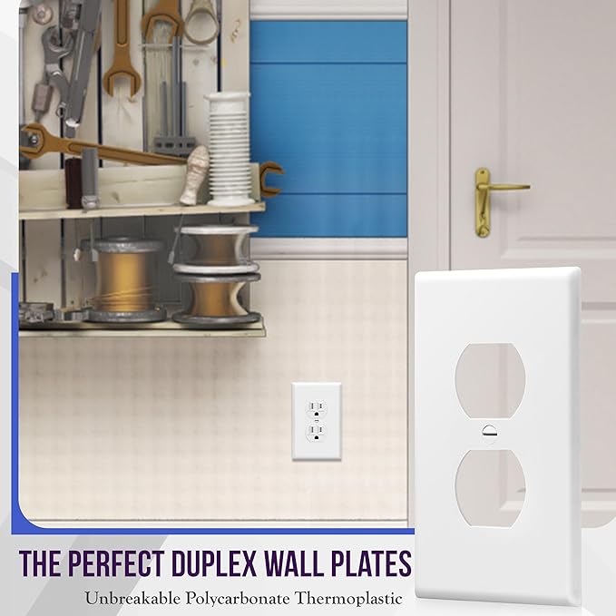 ENERLITES Mid-Size Duplex Receptacle Outlet Wall Plate, Electrical Outlet Covers Plates, Midway Size 1-Gang 4.88" x 3.11", Polycarbonate Thermoplastic, UL Listed, 8821M-W-5PCS, White (5 Pack)