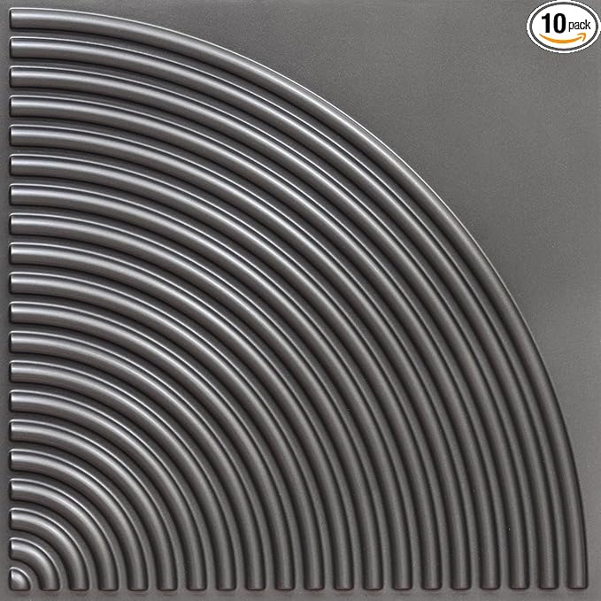 From Plain To Beautiful In Hours 9002 Arc Swell PVC 12 in x 12 in Peel and Stick Wall Panels (Covers / 10 sq.ft), Metallic Grey, 10 Piece