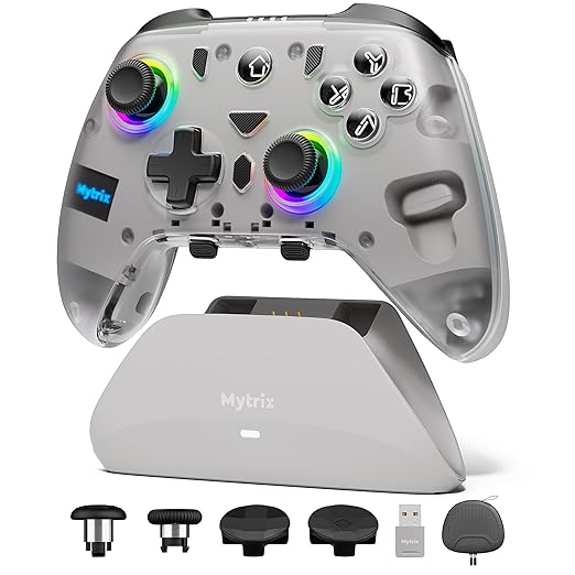 Mytrix PC Controller with Charing Dock, Wireless Bluetooth 2.4G Wired Multi-Platform Controllers Hall Effect Joysticks Hall/Micro 2-in-1 Triggers, 1000Hz Report Rate 4 Macro Keys ABXY MicroSwitch [windows]