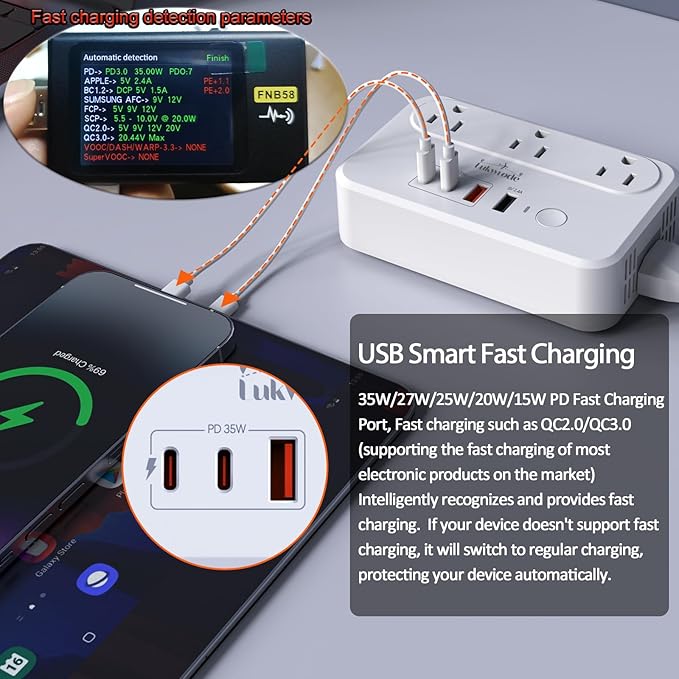 Lukwrode 220V to 110V Voltage Converter Universal Travel Adapter with 35W PD 2 Type C Port 2 USB A Port,US to Europe International Power Converter Combo Plug for Worldwide European US EU AU UK White-W