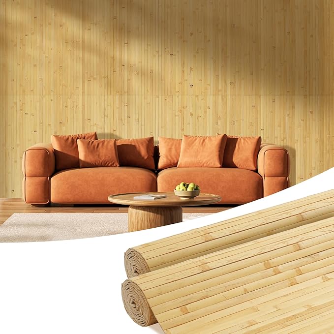 OUZUGIE 2 Pack 96x48 Inch Natural Bamboo Wall Panel – Natural Pole Wrap Paneling for Walls, Ceilings, Cabinets, Furniture – Ideal for Bedroom, Living Room & Office DIY Decor