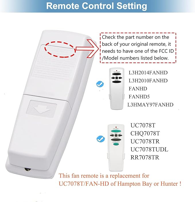 Hampton Bay Ceiling Fan Remote UC7078T with Up and Down Light Replacement UC7078T CHQ7078T Fan-HD HD5 HD6 L3H2010FANHD L3H2014FANHD (Remote Only)