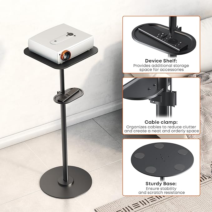 PUTORSEN Heavy-Duty Projector Stand – Height Adjustable Floor Projector Stand，Extends 27.6" to 47.2",13.2lbs Capacity, Compatible with Projectors, Cameras, for Home, Office, and Outdoor Use