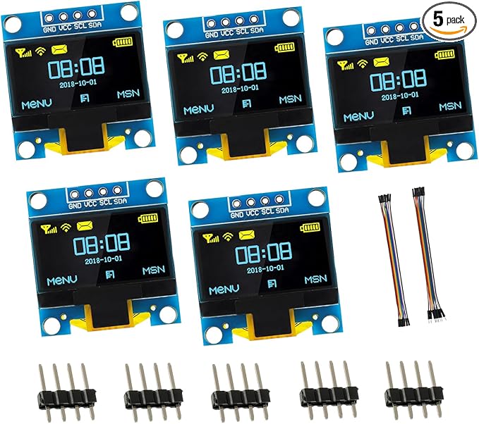 EPLZON 5 Pack 0.96 inch OLED IIC Display Module 128x64 Pixel Mini Self-Luminous Display Screen Board for Arduino Projects Raspberry Pi with Wire(Blue and Yellow)