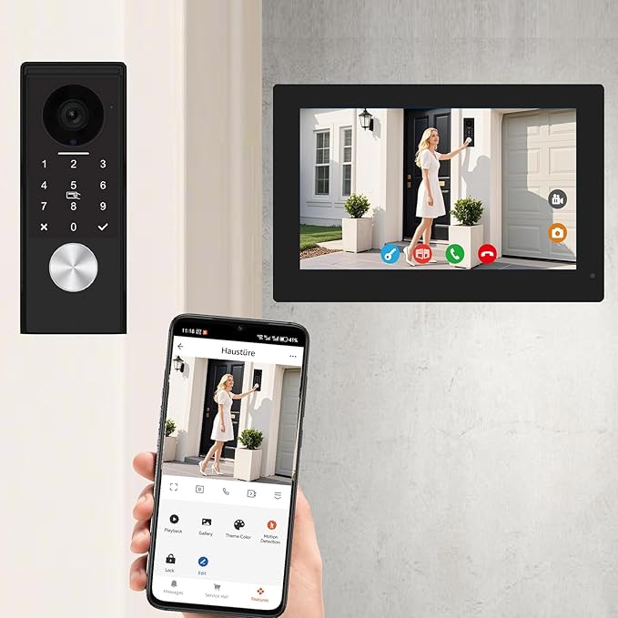 KeonBell Video Door intercom 2-Wired, doorbell withCamera, Full HD Camera, Door intercomSupports Password, 7" WiFi Monitor andTuya APP, 2-Way Audio, Unlock for HomSecurity System