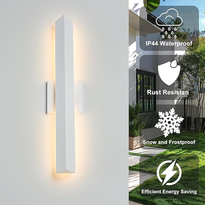 Tarentlight 2 Pack LED Outdoor Wall Lights Dimmable,20W 3000K,21.9" Modern Textured White Outdoor Wall Sconce, IP65 Waterproof, Linear Exterior Wall Light for Entrance, Hallway, Garage, Porch