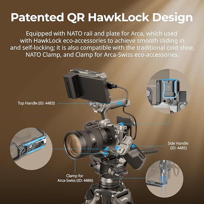 SmallRig FX3 / FX30 HawkLock Quick Release Camera Cage Kit for Sony with Cable Clamp, Bulit-in QR Cold Shoe NATO Rail/QR Plate for Arca, Modular Design Compatible with Original XLR Handle