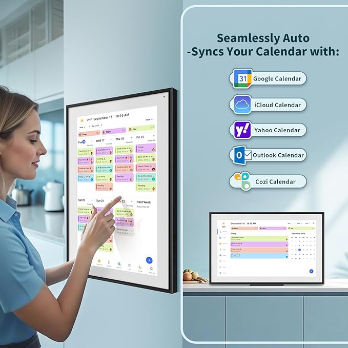 Canupdog 21.5 Inch Digital Calendar, WiFi Smart Electronic Calendar & Chore Chart, 1920x1080P IPS Touch Screen HD Display for Family Schedules, Streamline Household Organization, Christmas Gifts for Women Mom