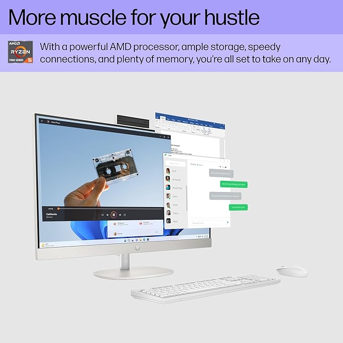 HP 27" FHD Touchscreen All-in-One Desktop Computer, 16GB DDR5 RAM 512GB SSD Storage, Quad-Cores Ryzen 5 7520U Processor, WiFi6, Wireless Keyboard & Mouse, Windows 11