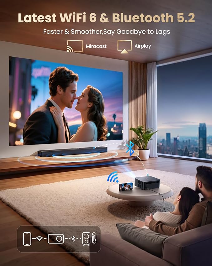【Official Google TV/4K Supported 】Smart Projector with WiFi & Bluetooth, Outdoor & Home TV Movie Projectors with Voice Control,Auto Focus & Keystone,Compatible with Netflix Proyector WiMiUS K13 Black