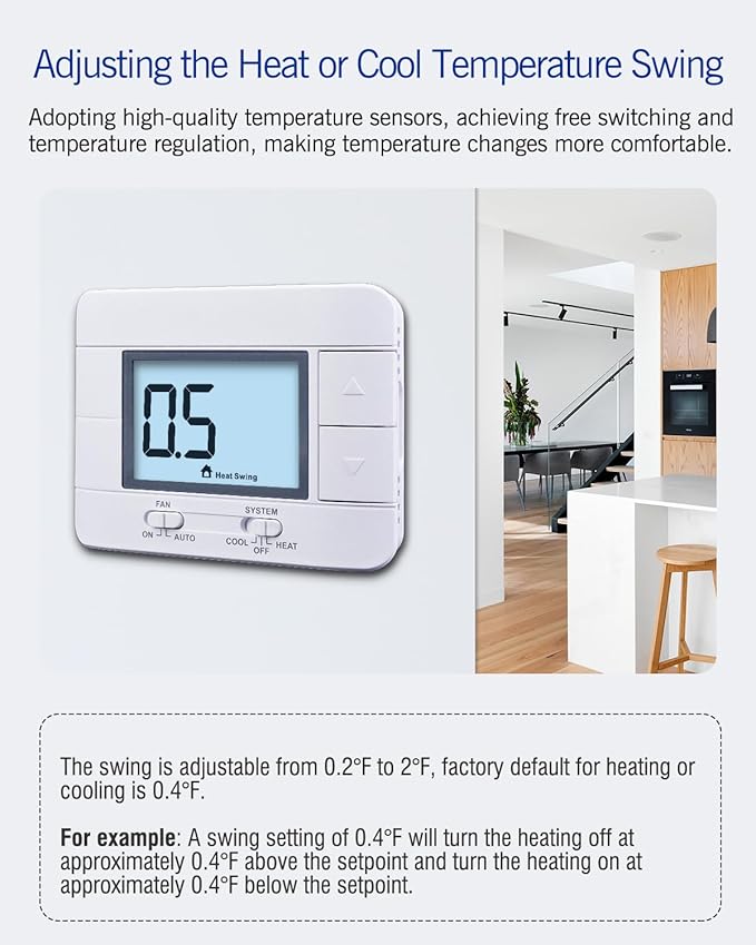 Aowel Non Programmable Thermostat for Home 1 Heat/ 1 Cool Single-Stage System, with Room Temperature Monitor (LCD White Backlit Screen)