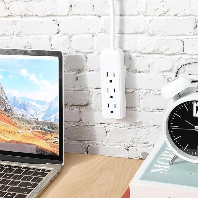 Copkim 20 Pack 3 Outlet Power Strip Extension Cord with Flat Plug Mini Cord 3 Ground Heavy Duty Mountable Outlets Strip for Computer Phone Home Office (1 ft,White)