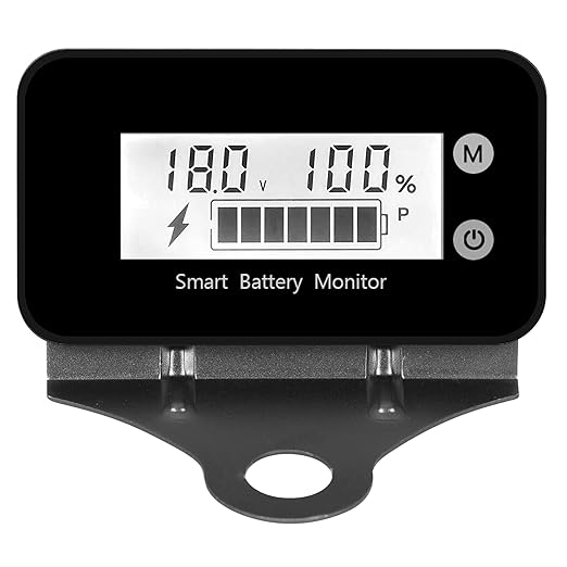 SUPNOVA Waterproof Battery Monitor with Bracket 7-100V,Car Motorcycle Golf cart Meter Digital Battery Capacity Remaining Capacity Percentage Tester with Buzzer Alarm and Temperature (White)