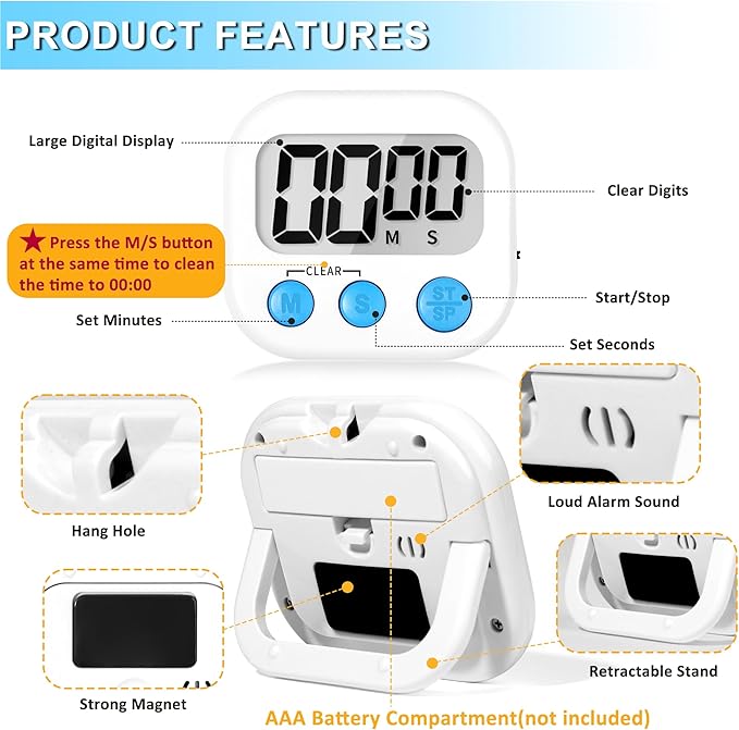 ZILLEEN Classroom Timer for Kids Teachers 6 Pack Digital Timers, White